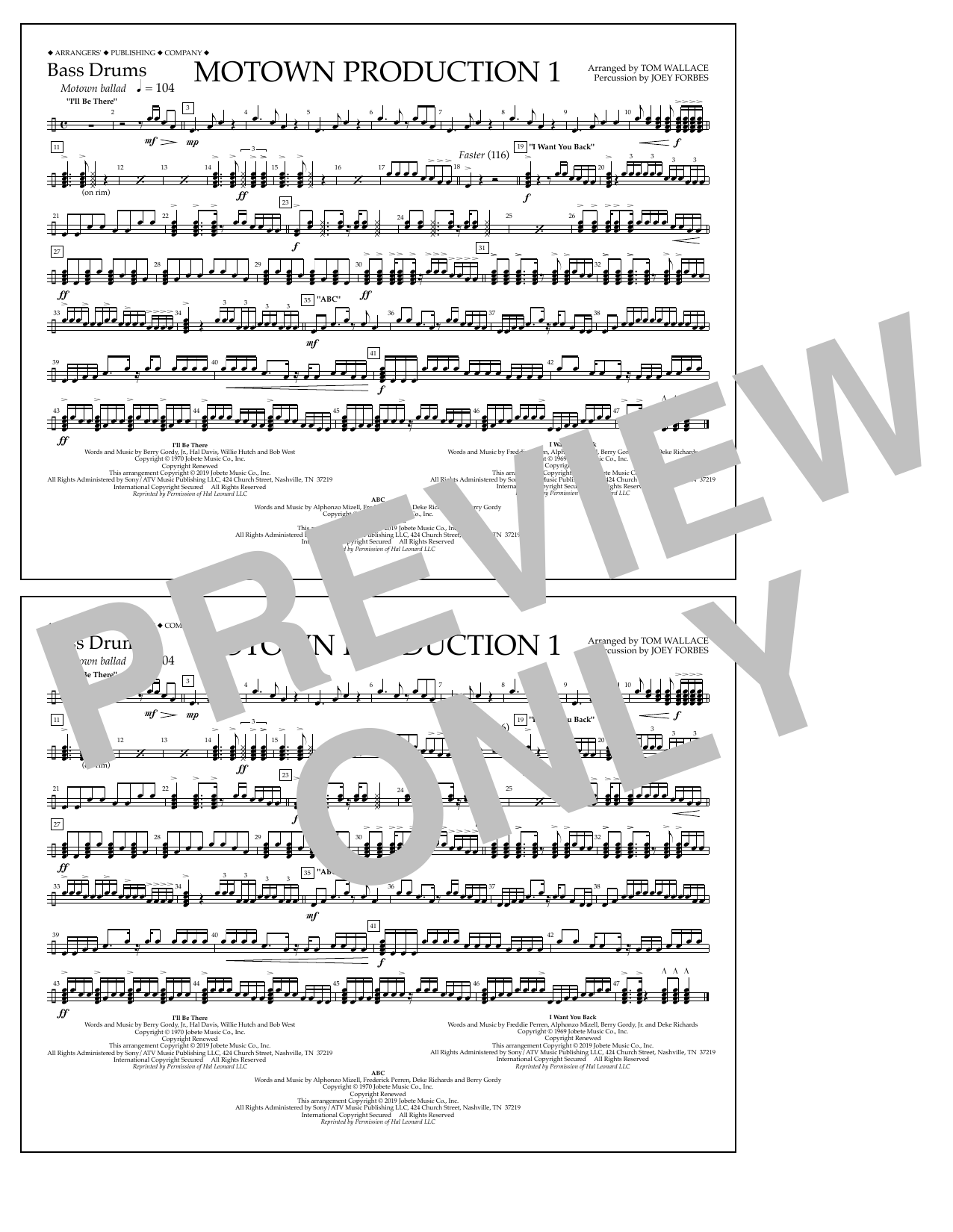Jackson 5 Motown Production 1(arr. Tom Wallace) - Bass Drums Sheet Music Notes & Chords for Marching Band - Download or Print PDF