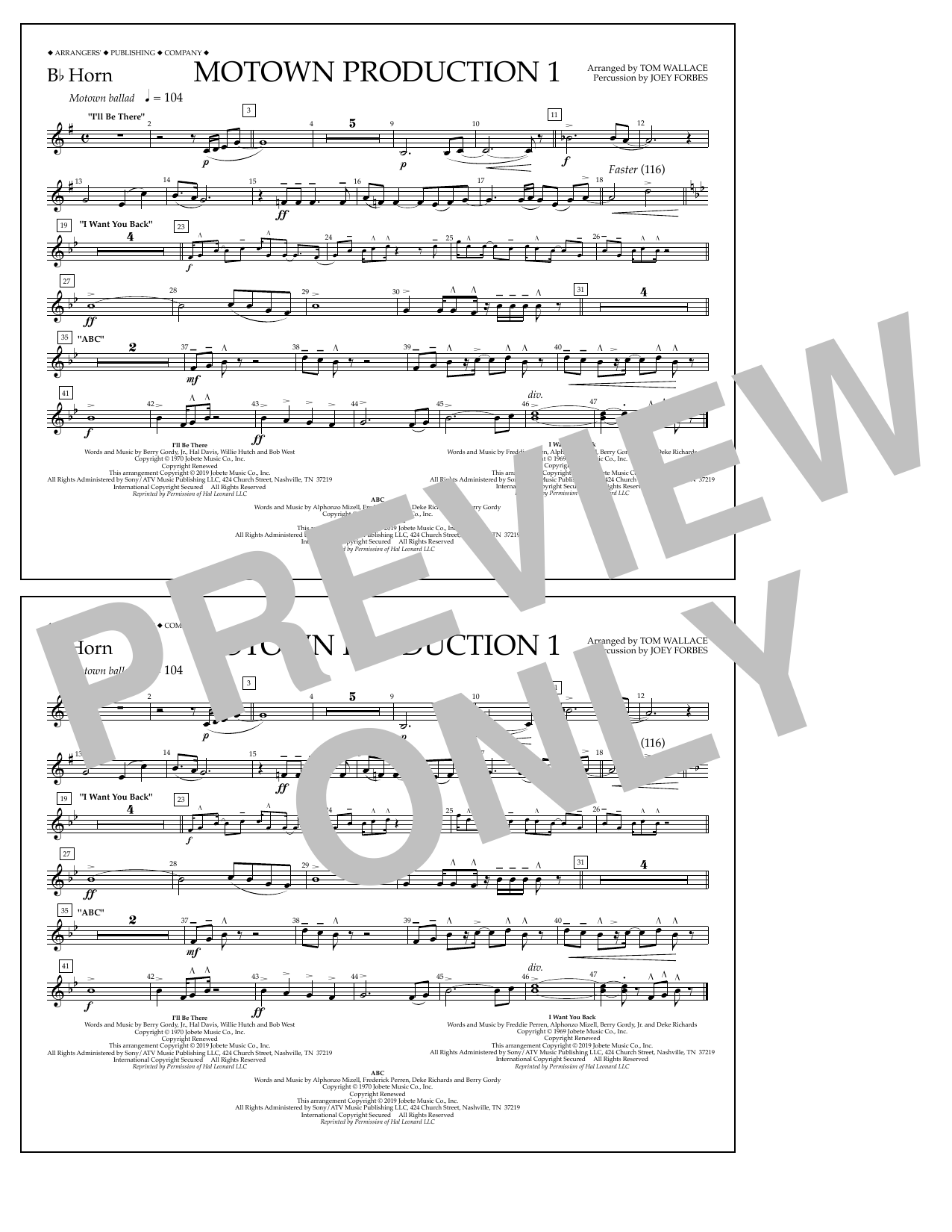Jackson 5 Motown Production 1(arr. Tom Wallace) - Bb Horn Sheet Music Notes & Chords for Marching Band - Download or Print PDF
