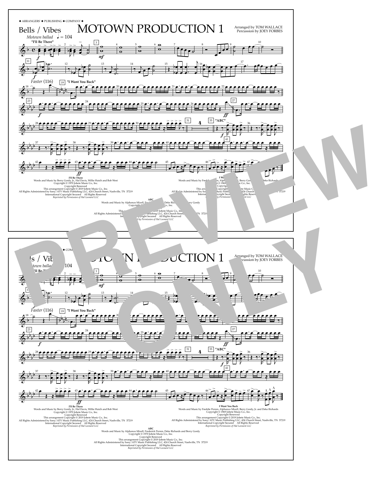 Jackson 5 Motown Production 1(arr. Tom Wallace) - Bells/Vibes Sheet Music Notes & Chords for Marching Band - Download or Print PDF