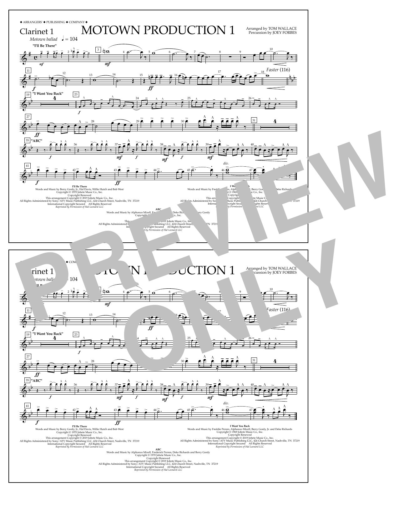 Jackson 5 Motown Production 1(arr. Tom Wallace) - Clarinet 1 Sheet Music Notes & Chords for Marching Band - Download or Print PDF