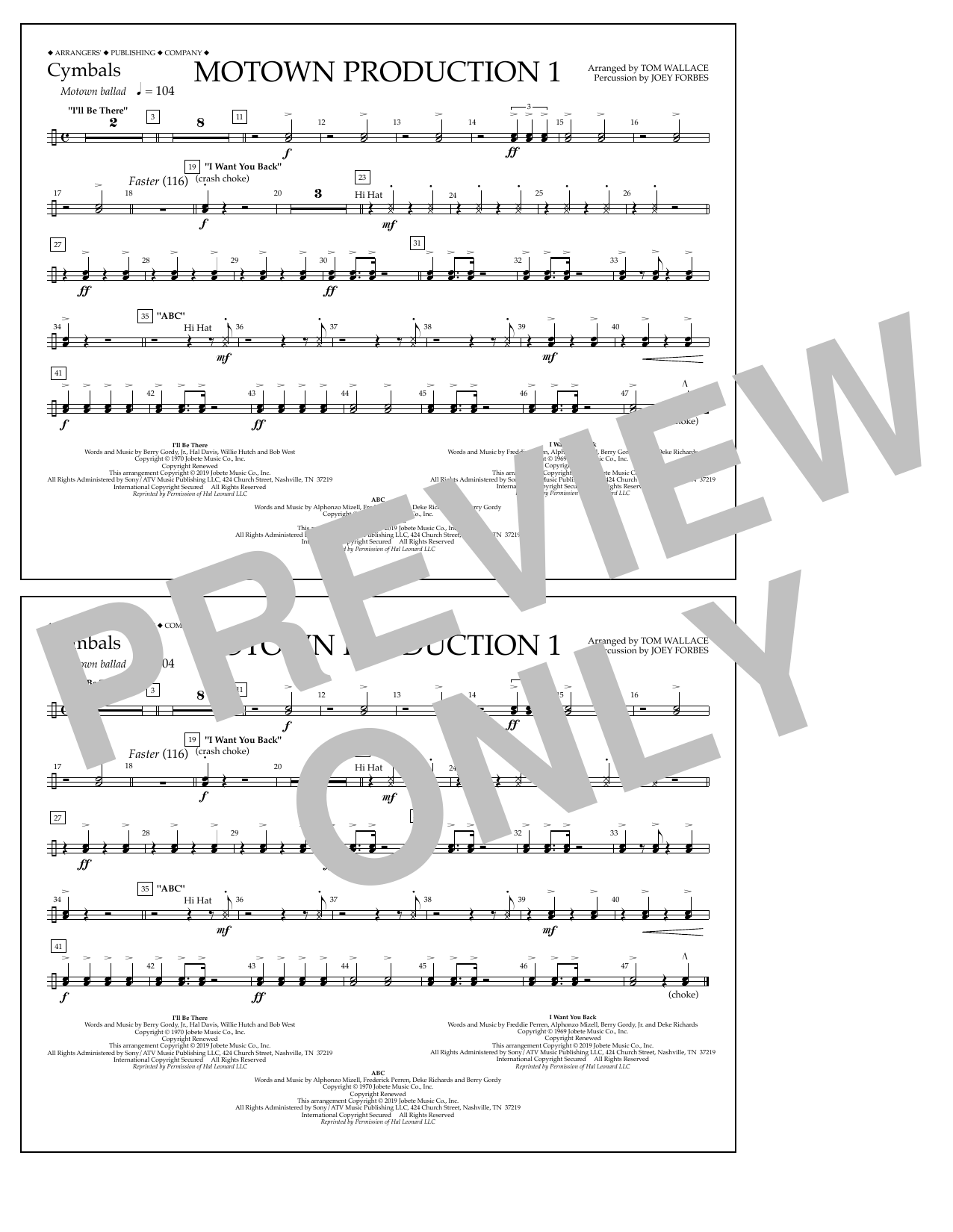 Jackson 5 Motown Production 1(arr. Tom Wallace) - Cymbals Sheet Music Notes & Chords for Marching Band - Download or Print PDF