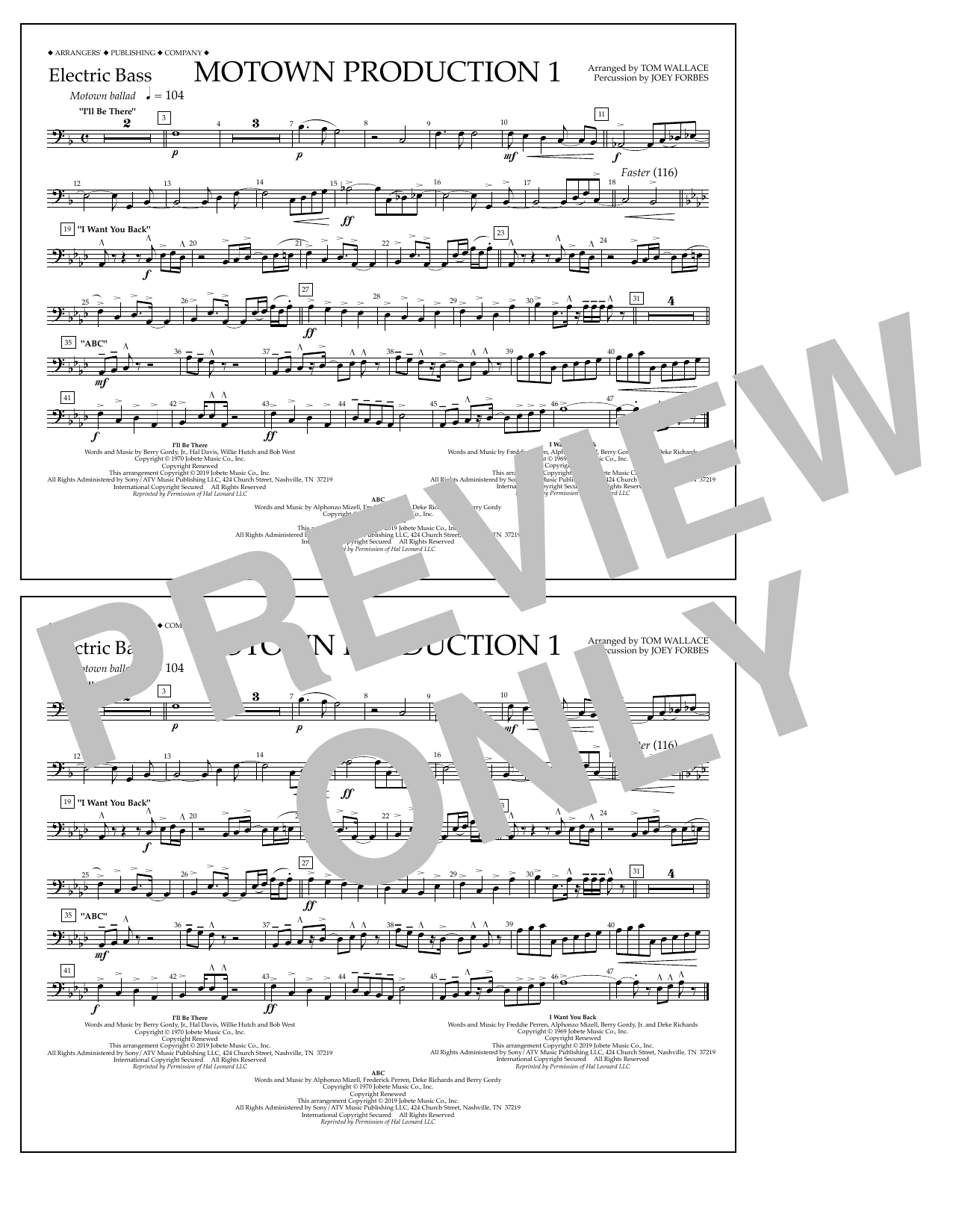 Jackson 5 Motown Production 1(arr. Tom Wallace) - Electric Bass Sheet Music Notes & Chords for Marching Band - Download or Print PDF