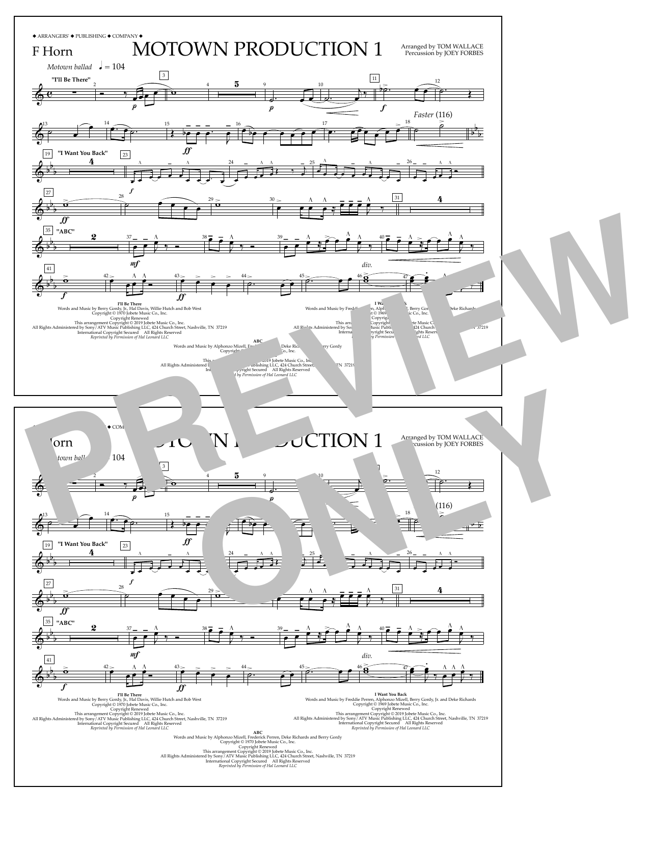 Jackson 5 Motown Production 1(arr. Tom Wallace) - F Horn Sheet Music Notes & Chords for Marching Band - Download or Print PDF