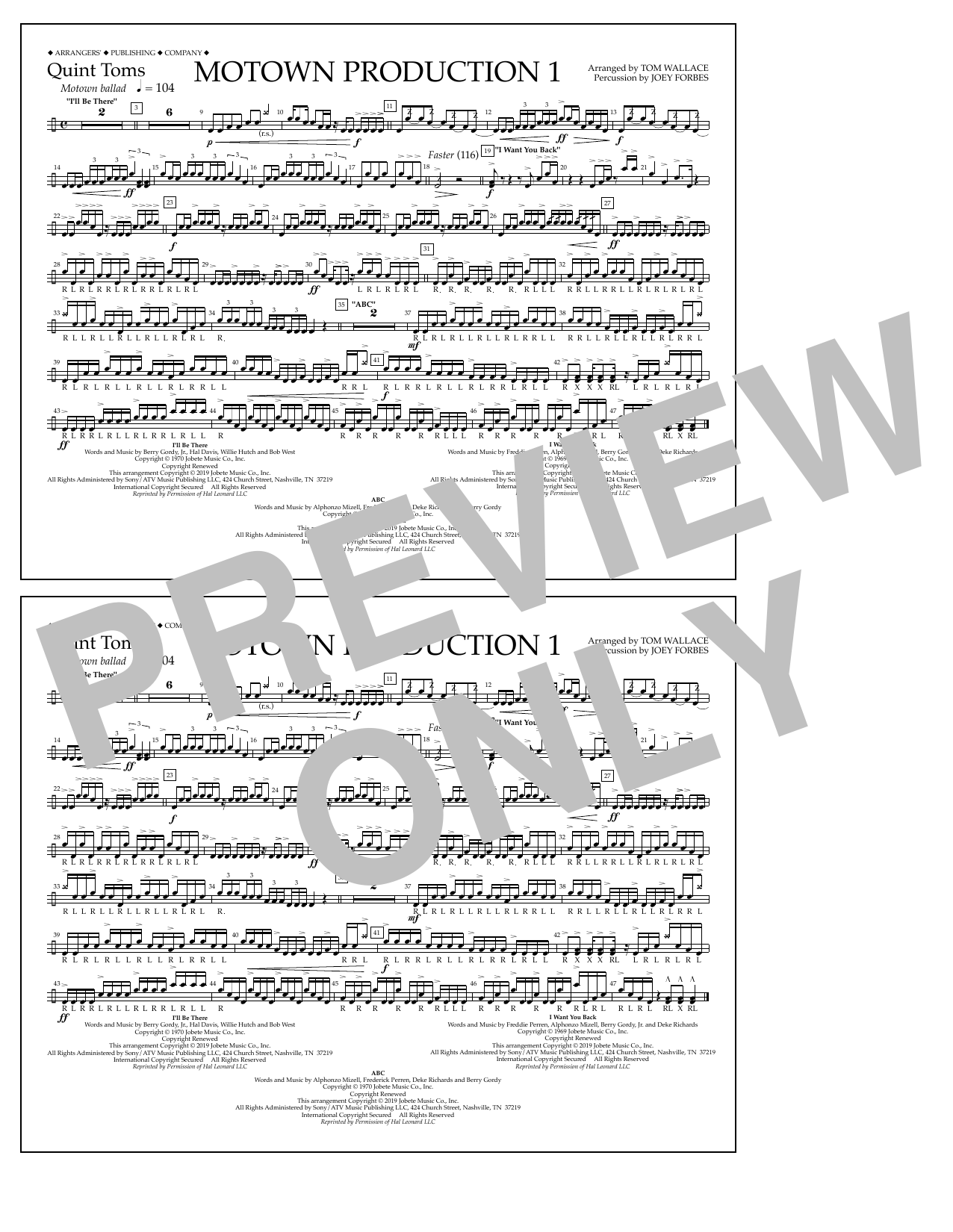 Jackson 5 Motown Production 1(arr. Tom Wallace) - Quint-Toms Sheet Music Notes & Chords for Marching Band - Download or Print PDF