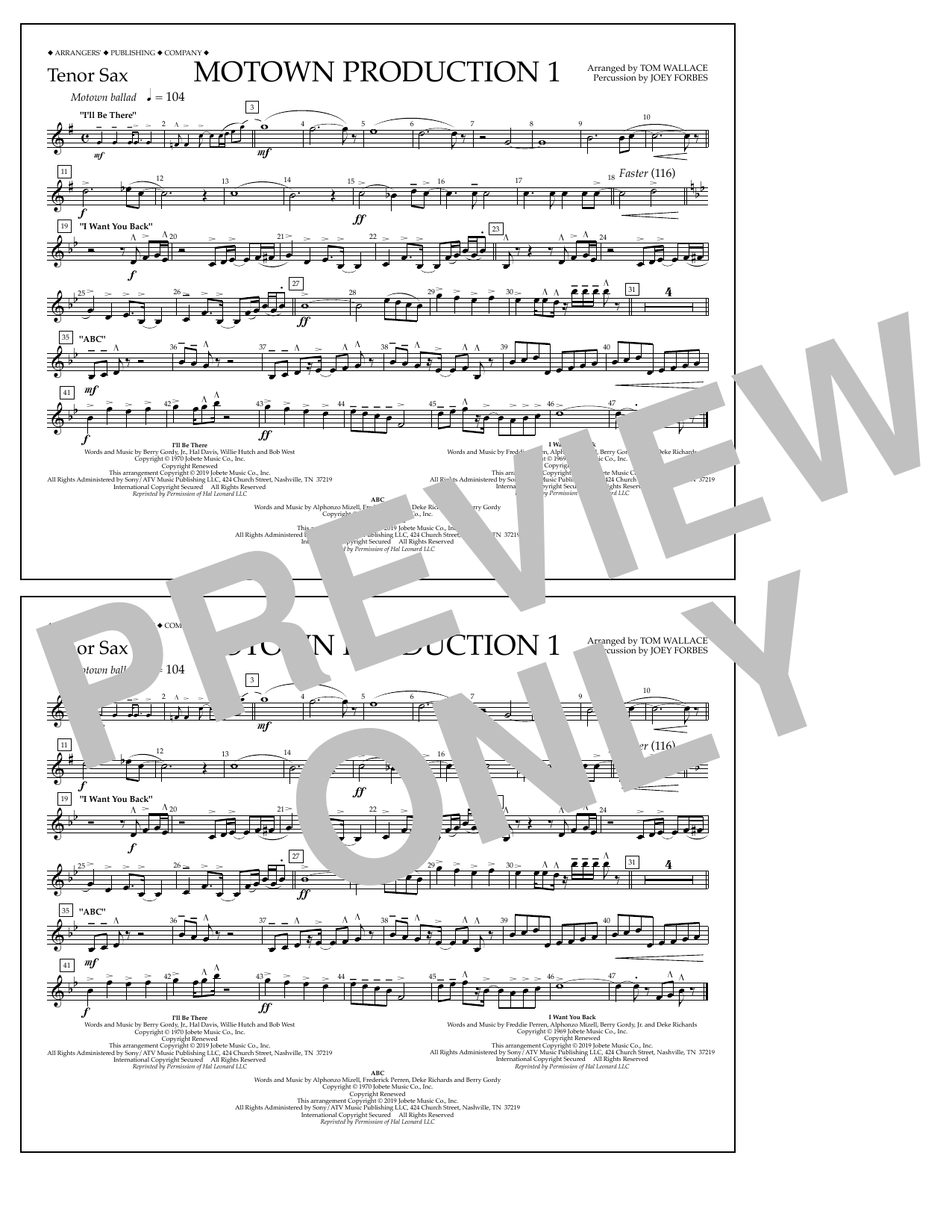 Jackson 5 Motown Production 1(arr. Tom Wallace) - Tenor Sax Sheet Music Notes & Chords for Marching Band - Download or Print PDF