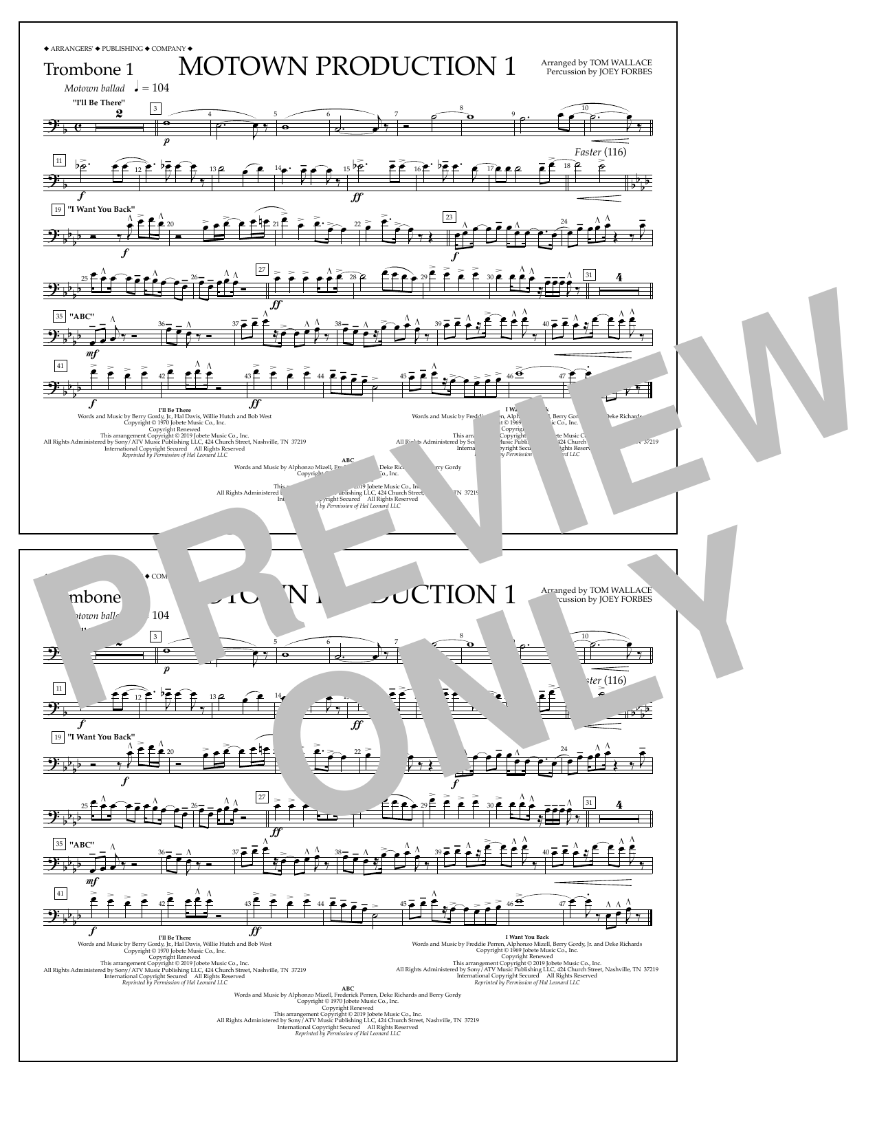 Jackson 5 Motown Production 1(arr. Tom Wallace) - Trombone 1 Sheet Music Notes & Chords for Marching Band - Download or Print PDF