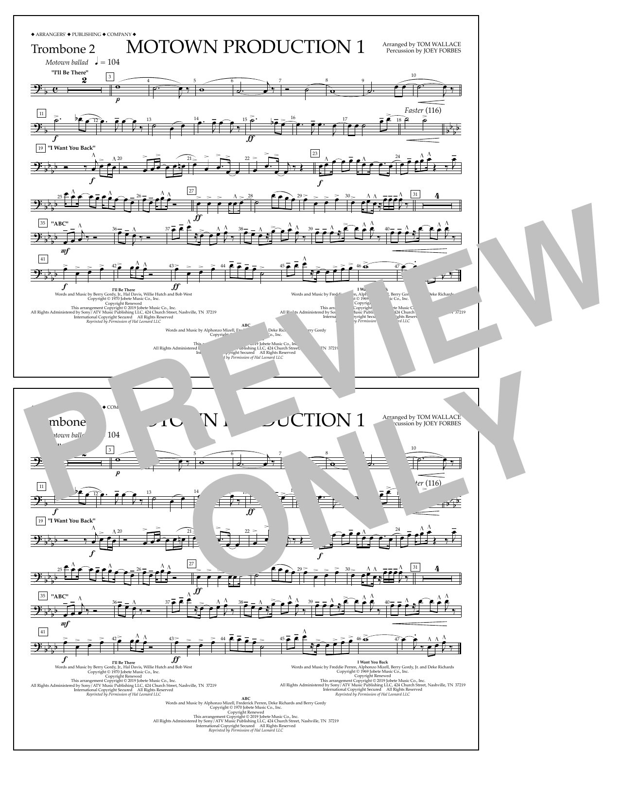 Jackson 5 Motown Production 1(arr. Tom Wallace) - Trombone 2 Sheet Music Notes & Chords for Marching Band - Download or Print PDF