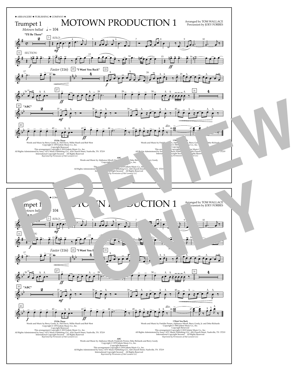 Jackson 5 Motown Production 1(arr. Tom Wallace) - Trumpet 1 Sheet Music Notes & Chords for Marching Band - Download or Print PDF