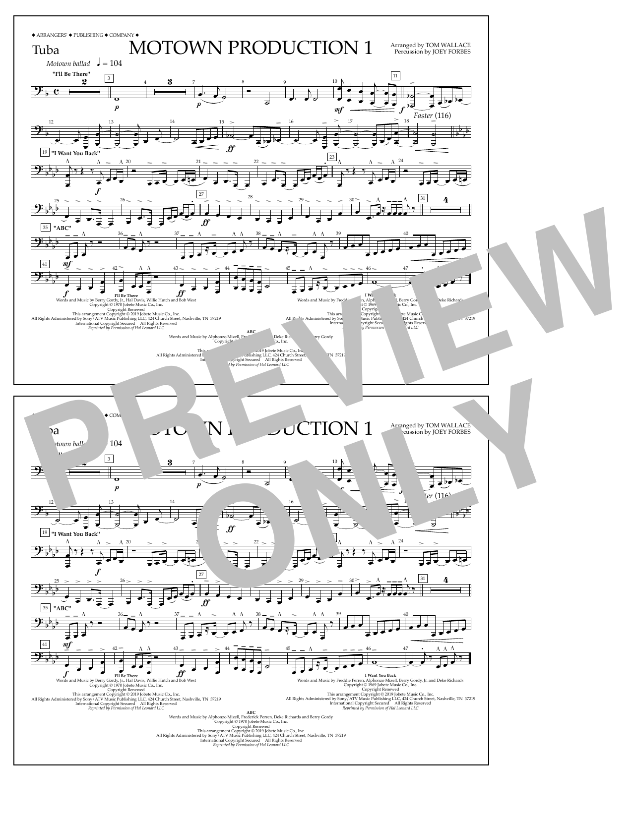 Jackson 5 Motown Production 1(arr. Tom Wallace) - Tuba Sheet Music Notes & Chords for Marching Band - Download or Print PDF