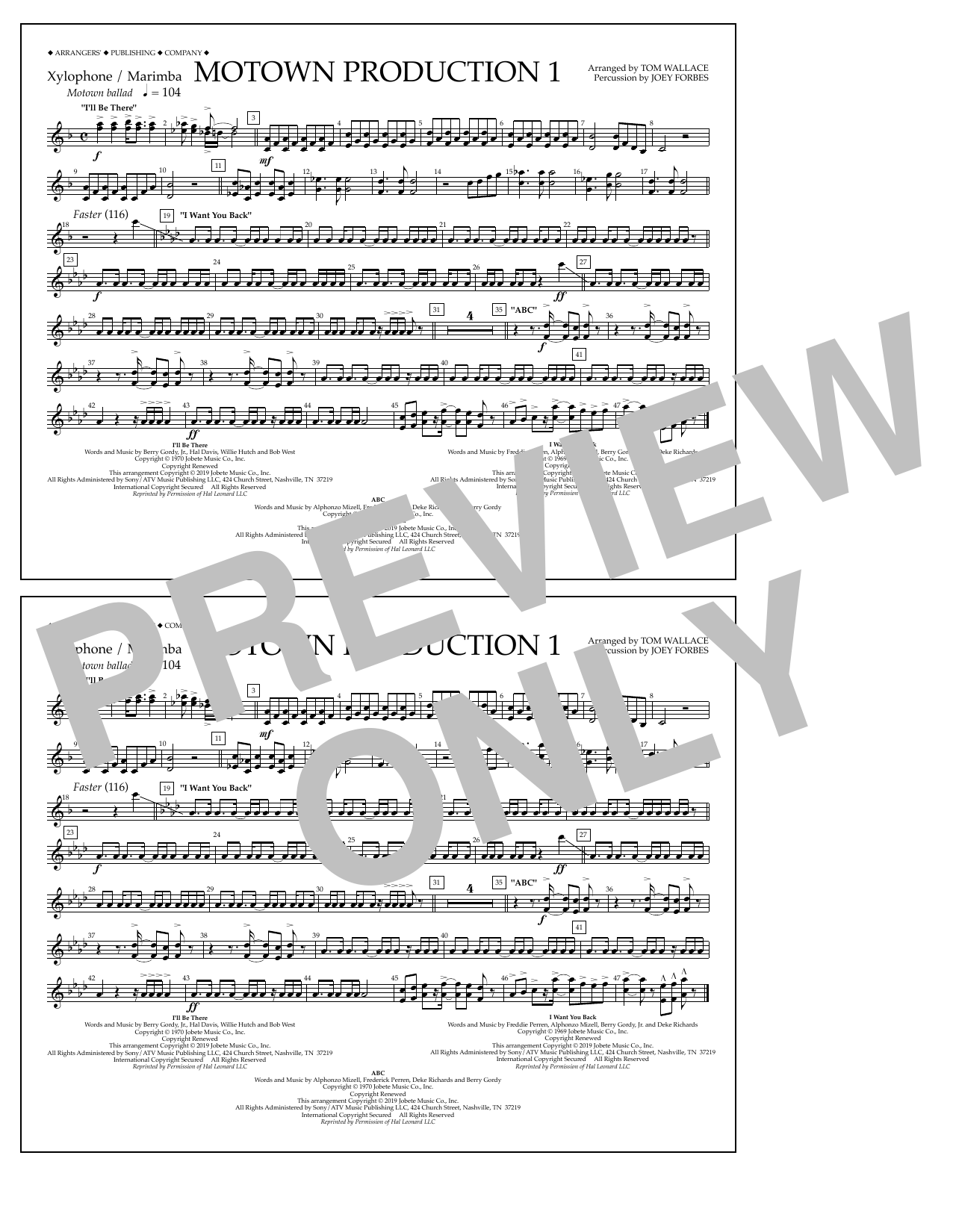 Jackson 5 Motown Production 1(arr. Tom Wallace) - Xylophone/Marimba Sheet Music Notes & Chords for Marching Band - Download or Print PDF