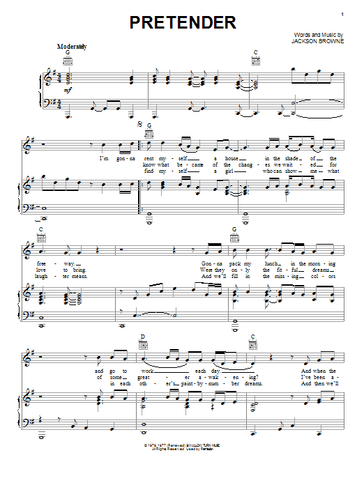Jackson Browne Pretender Sheet Music Notes & Chords for Piano, Vocal & Guitar (Right-Hand Melody) - Download or Print PDF