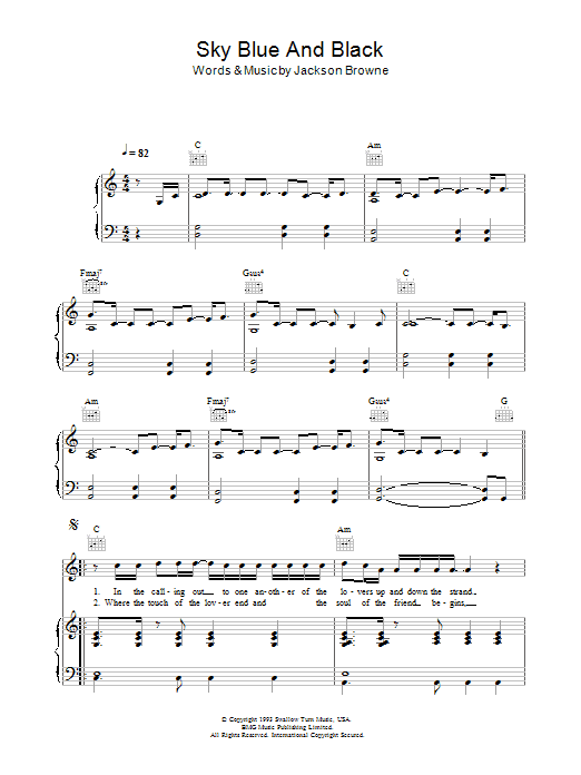 Preview Jackson Browne Sky Blue And Black Pop sheet music, notes and chords for Piano, Vocal & Guitar, SKU: 33816 Sky Blue And Black sheet music