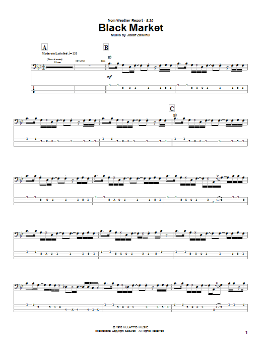 Jaco Pastorius Black Market Sheet Music Notes & Chords for Bass Guitar Tab - Download or Print PDF