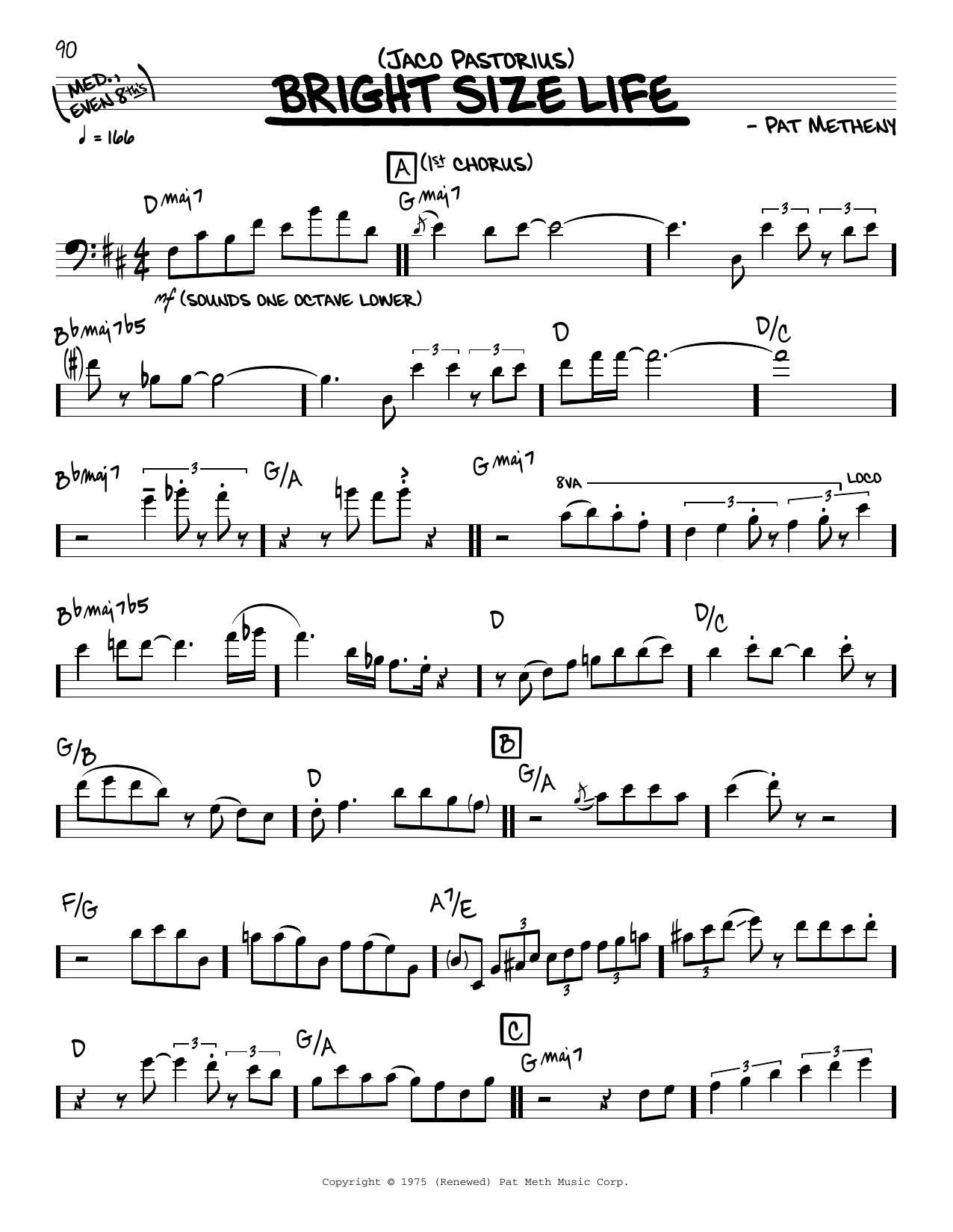 Jaco Pastorius Bright Size Life (solo only) Sheet Music Notes & Chords for Real Book – Melody & Chords - Download or Print PDF