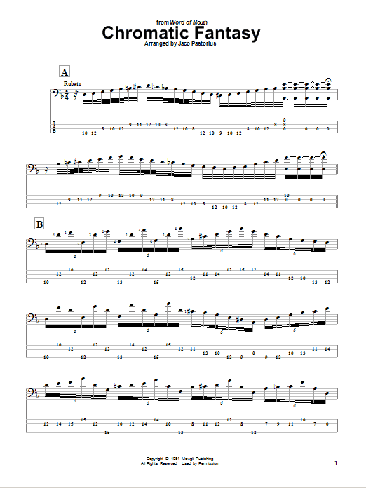 Jaco Pastorius Chromatic Fantasy Sheet Music Notes & Chords for Bass Guitar Tab - Download or Print PDF