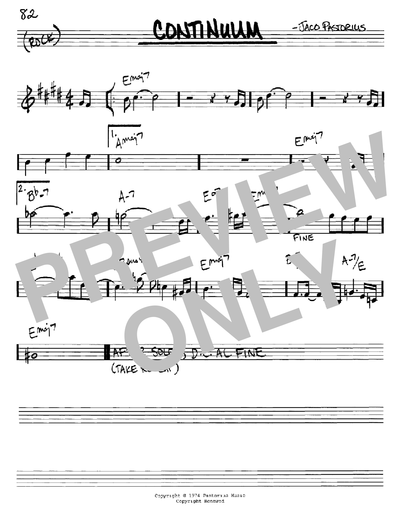 Jaco Pastorius Continuum Sheet Music Notes & Chords for Real Book - Melody & Chords - C Instruments - Download or Print PDF