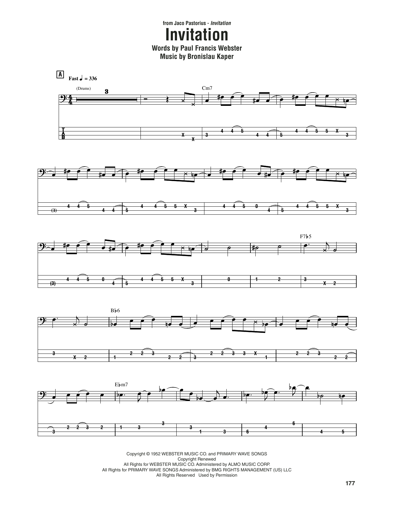 Jaco Pastorius Invitation Sheet Music Notes & Chords for Bass Guitar Tab - Download or Print PDF
