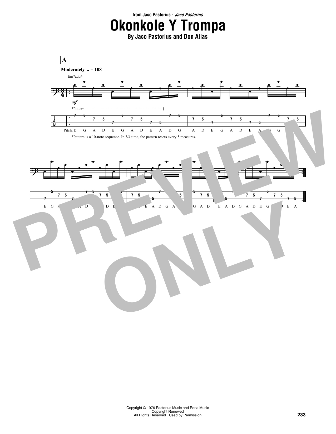Jaco Pastorius Okonkole Y Trompa Sheet Music Notes & Chords for Bass Guitar Tab - Download or Print PDF