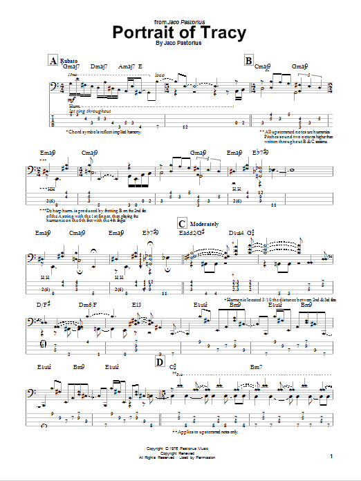Jaco Pastorius Portrait Of Tracy Sheet Music Notes & Chords for Bass Guitar Tab - Download or Print PDF