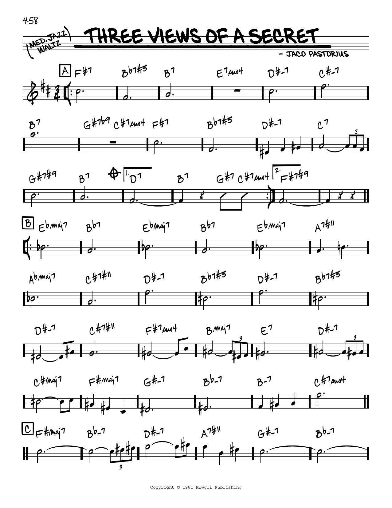 Jaco Pastorius Three Views Of A Secret Sheet Music Notes & Chords for Bass Guitar Tab - Download or Print PDF
