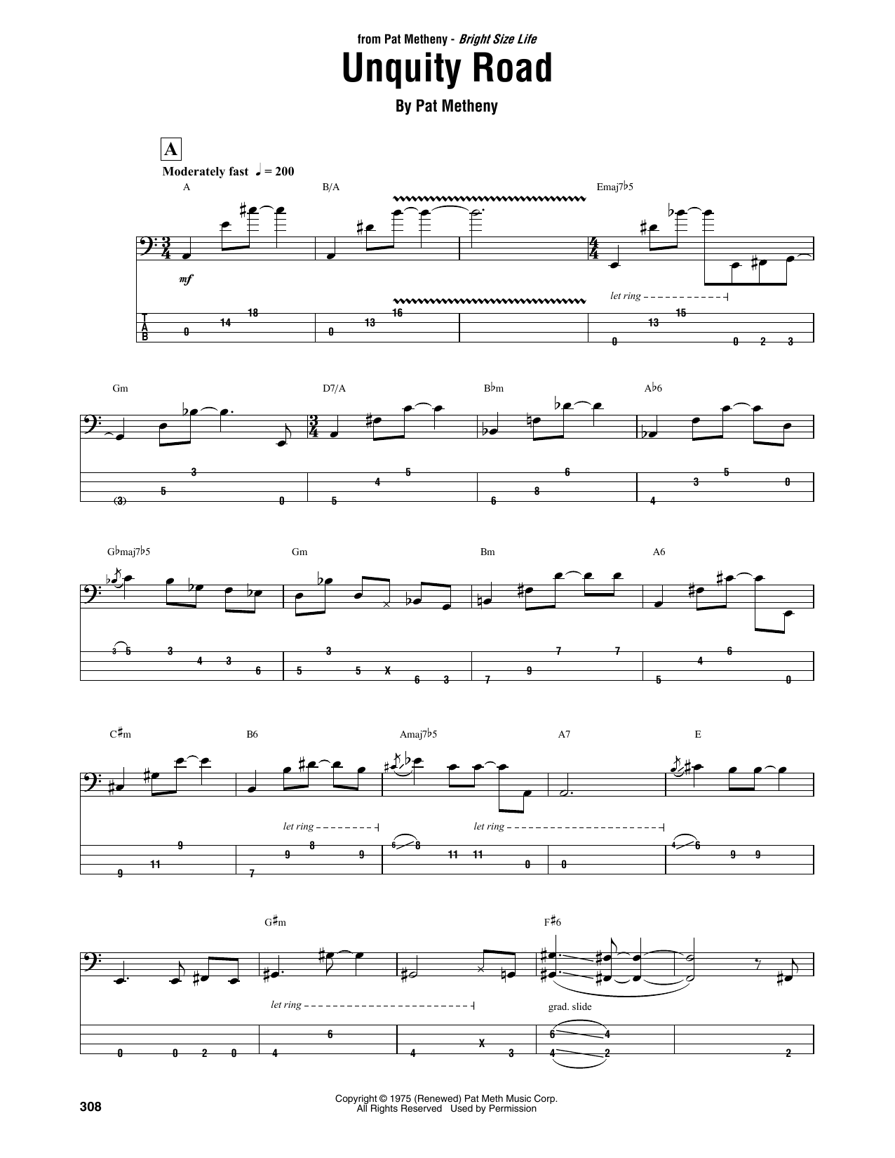 Jaco Pastorius Unquity Road Sheet Music Notes & Chords for Bass Guitar Tab - Download or Print PDF
