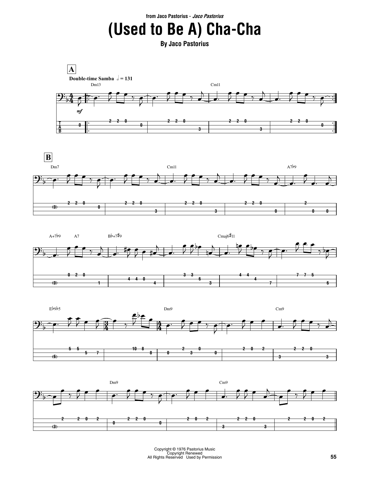 Jaco Pastorius (Used To Be A) Cha Cha Sheet Music Notes & Chords for Bass Guitar Tab - Download or Print PDF