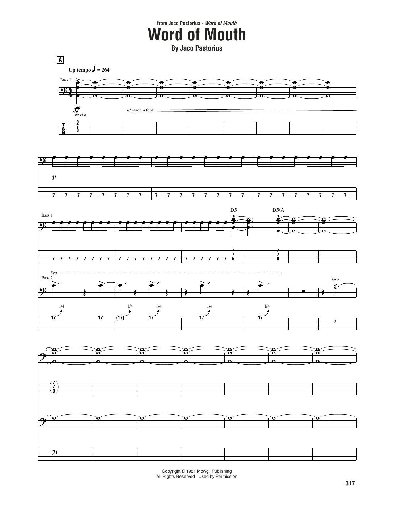 Jaco Pastorius Word Of Mouth Sheet Music Notes & Chords for Bass Guitar Tab - Download or Print PDF