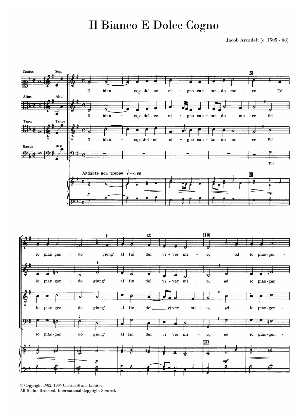 Jacob Arcadelt Il Bianco E Dolce Cigno Sheet Music Notes & Chords for SATB Choir - Download or Print PDF