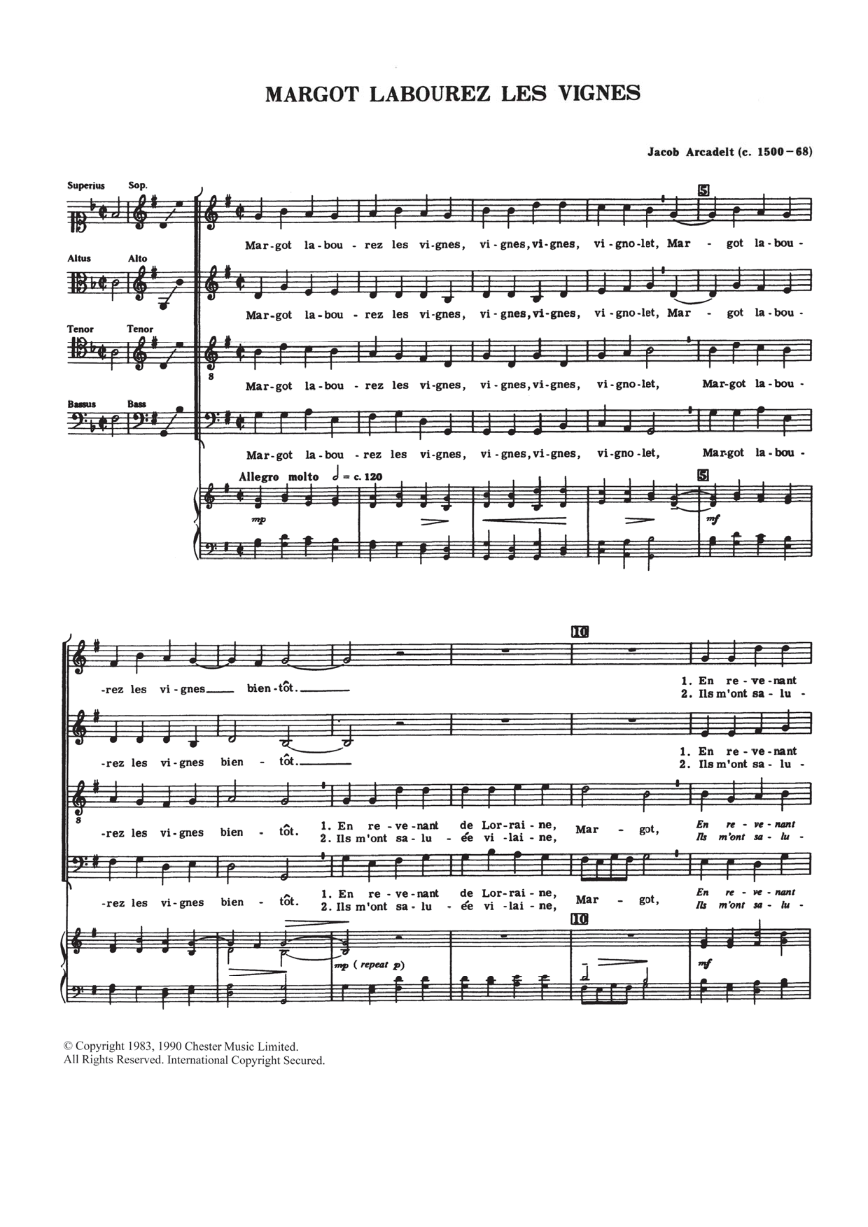 Jacob Arcadelt Margot Labourez Les Vignes Sheet Music Notes & Chords for Choir - Download or Print PDF