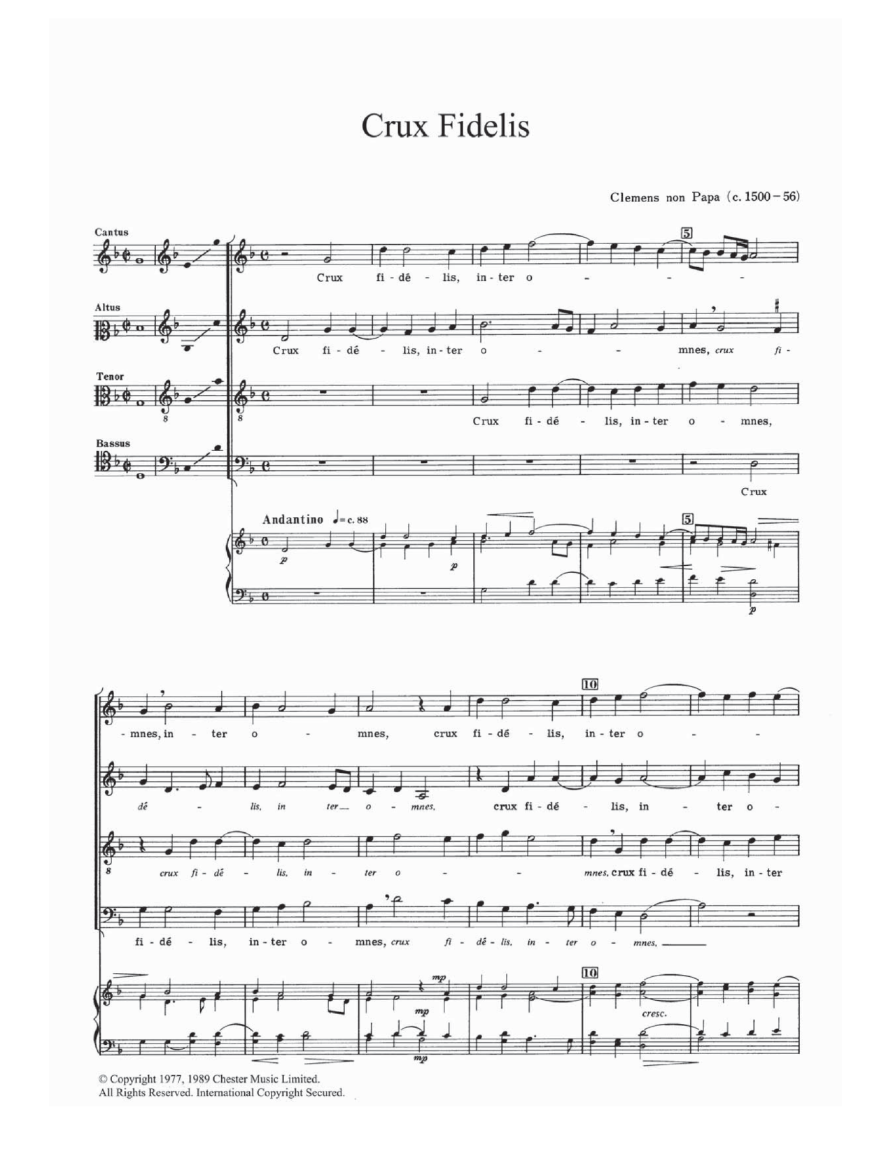 Jacob Clemens Non Papa Crux Fidelis Sheet Music Notes & Chords for SATB - Download or Print PDF