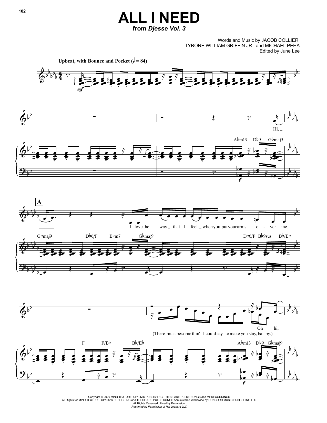 Jacob Collier All I Need (with Mahalia & Ty Dolla $ign) Sheet Music Notes & Chords for Piano & Vocal - Download or Print PDF