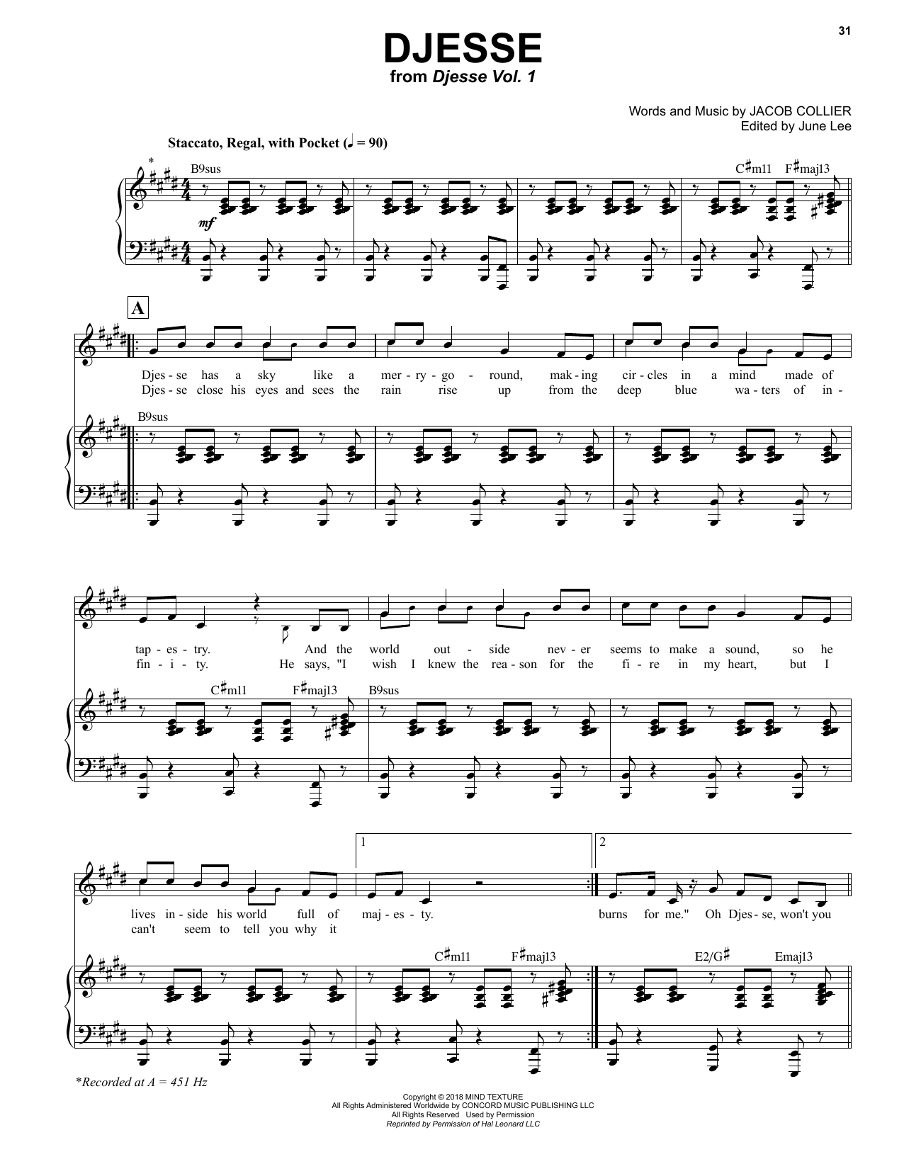 Jacob Collier Djesse Sheet Music Notes & Chords for Piano & Vocal - Download or Print PDF