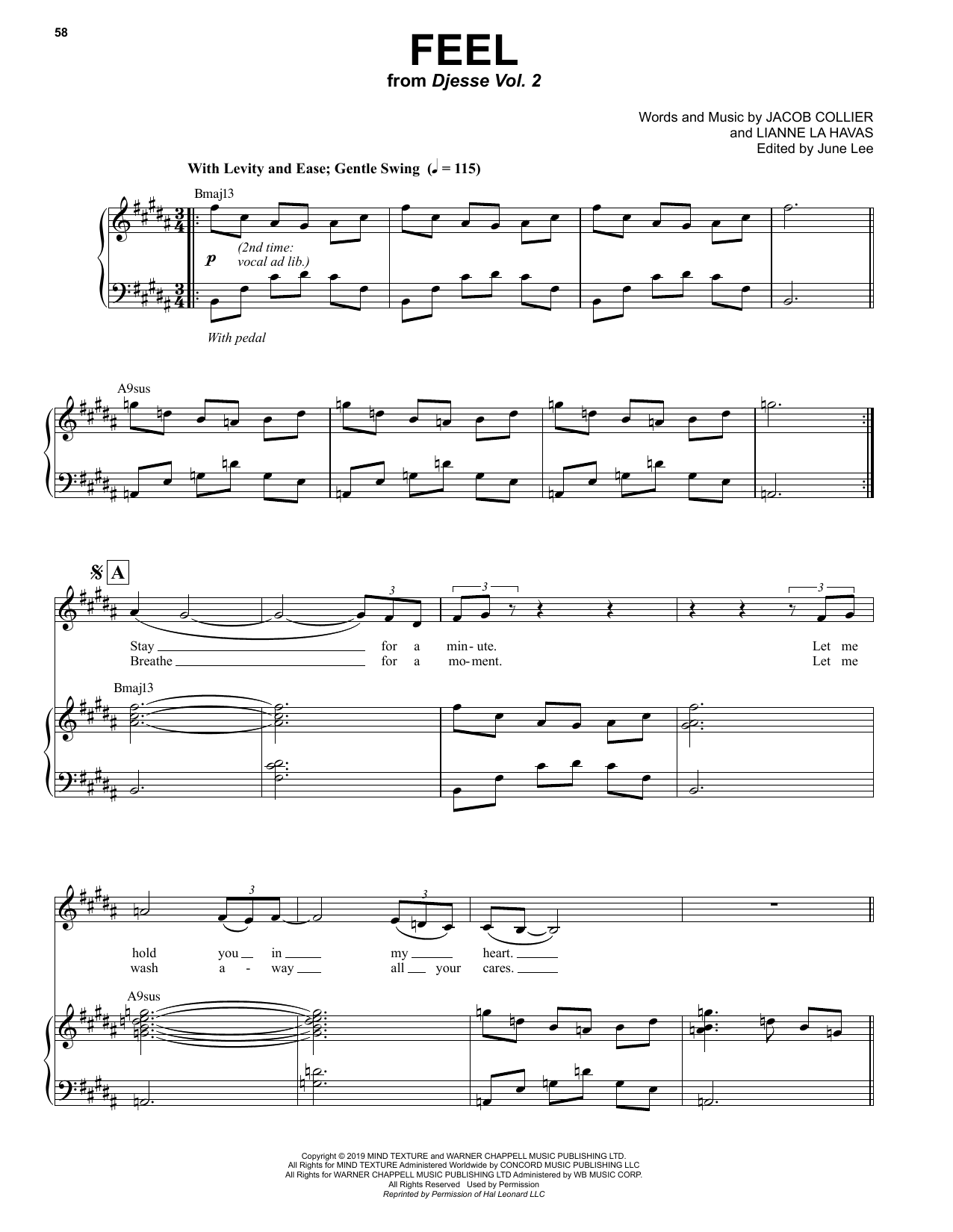 Jacob Collier Feel (feat. Lianne La Havas) Sheet Music Notes & Chords for Piano & Vocal - Download or Print PDF