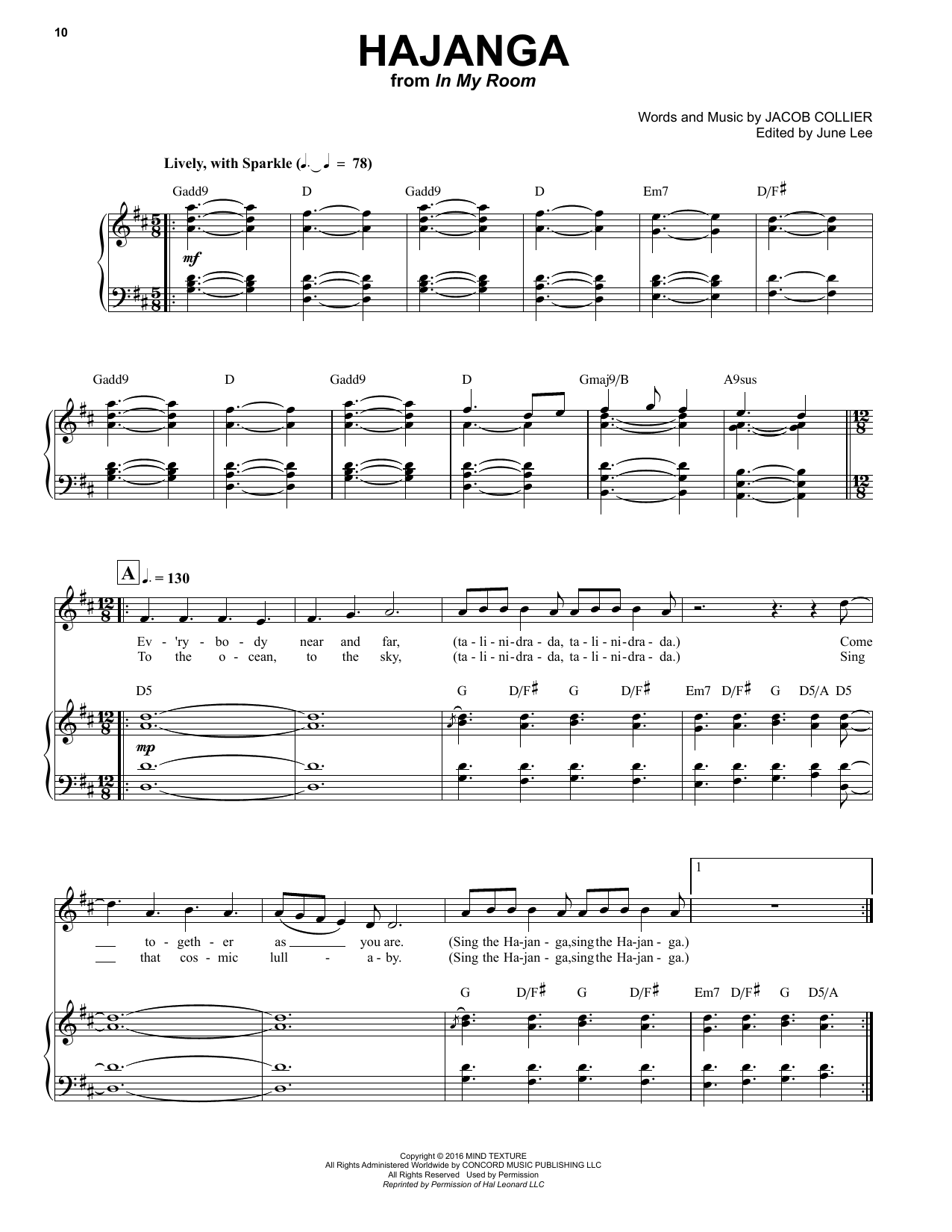 Jacob Collier Hajanga Sheet Music Notes & Chords for Piano & Vocal - Download or Print PDF