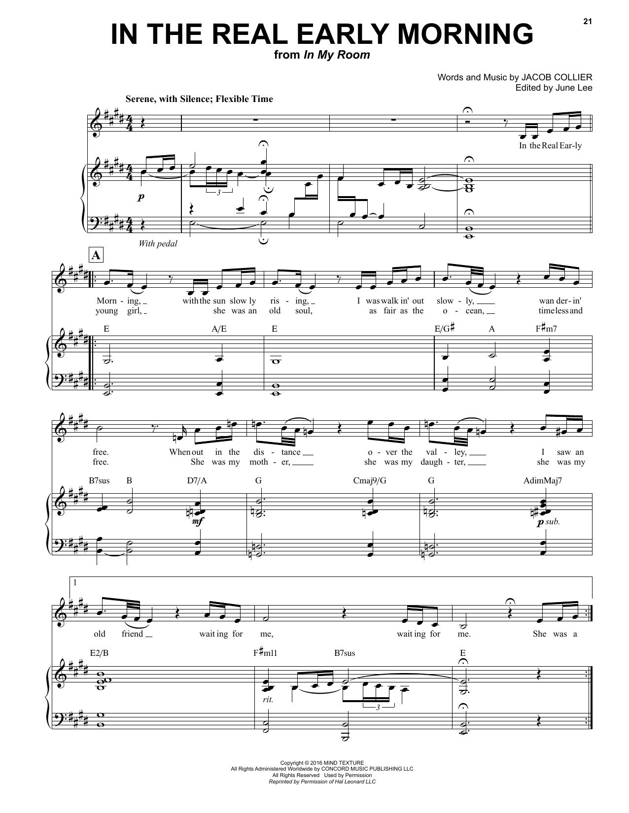 Jacob Collier In The Real Early Morning Sheet Music Notes & Chords for Piano & Vocal - Download or Print PDF