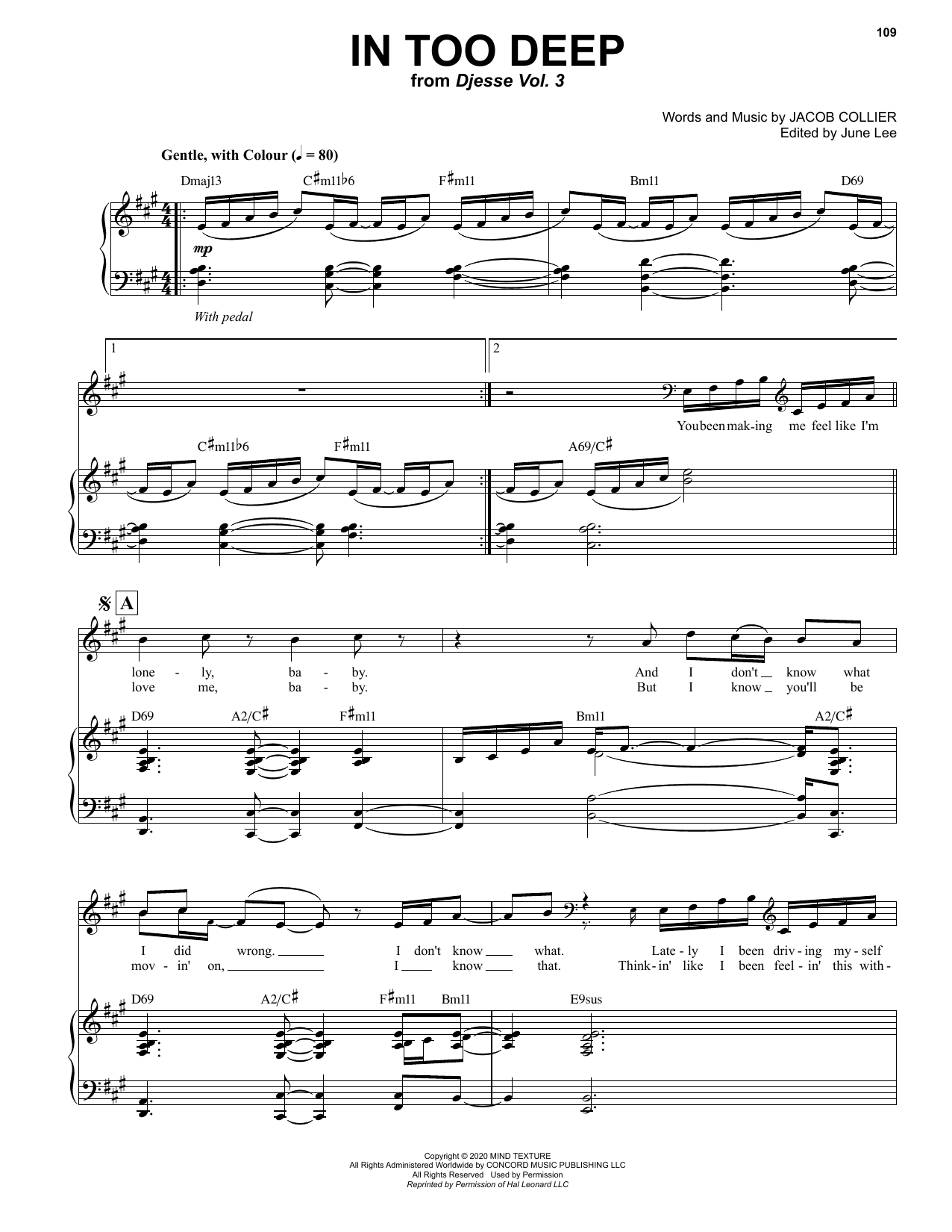 Jacob Collier In Too Deep Sheet Music Notes & Chords for Piano & Vocal - Download or Print PDF