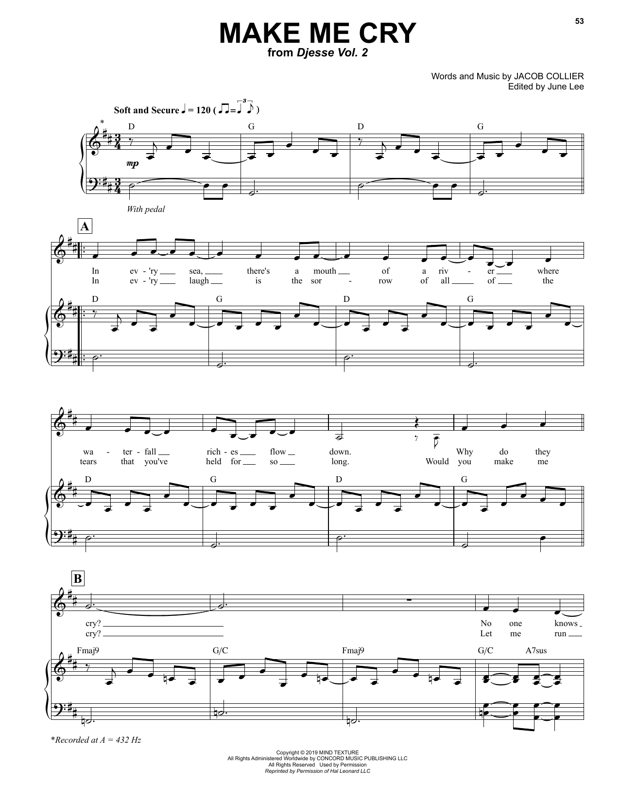 Jacob Collier Make Me Cry Sheet Music Notes & Chords for Piano & Vocal - Download or Print PDF