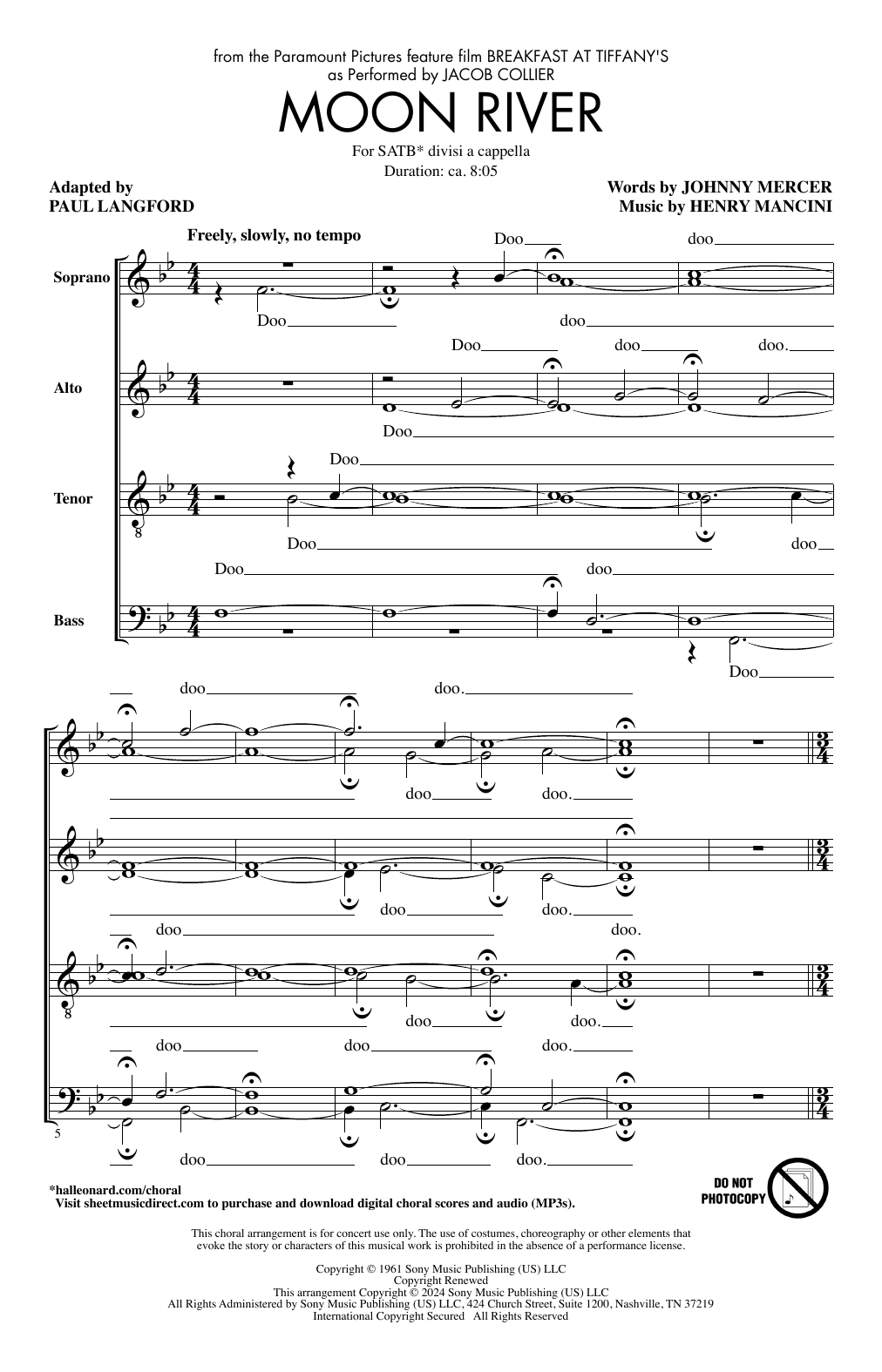 Jacob Collier Moon River (arr. Paul Langford) Sheet Music Notes & Chords for Choir - Download or Print PDF