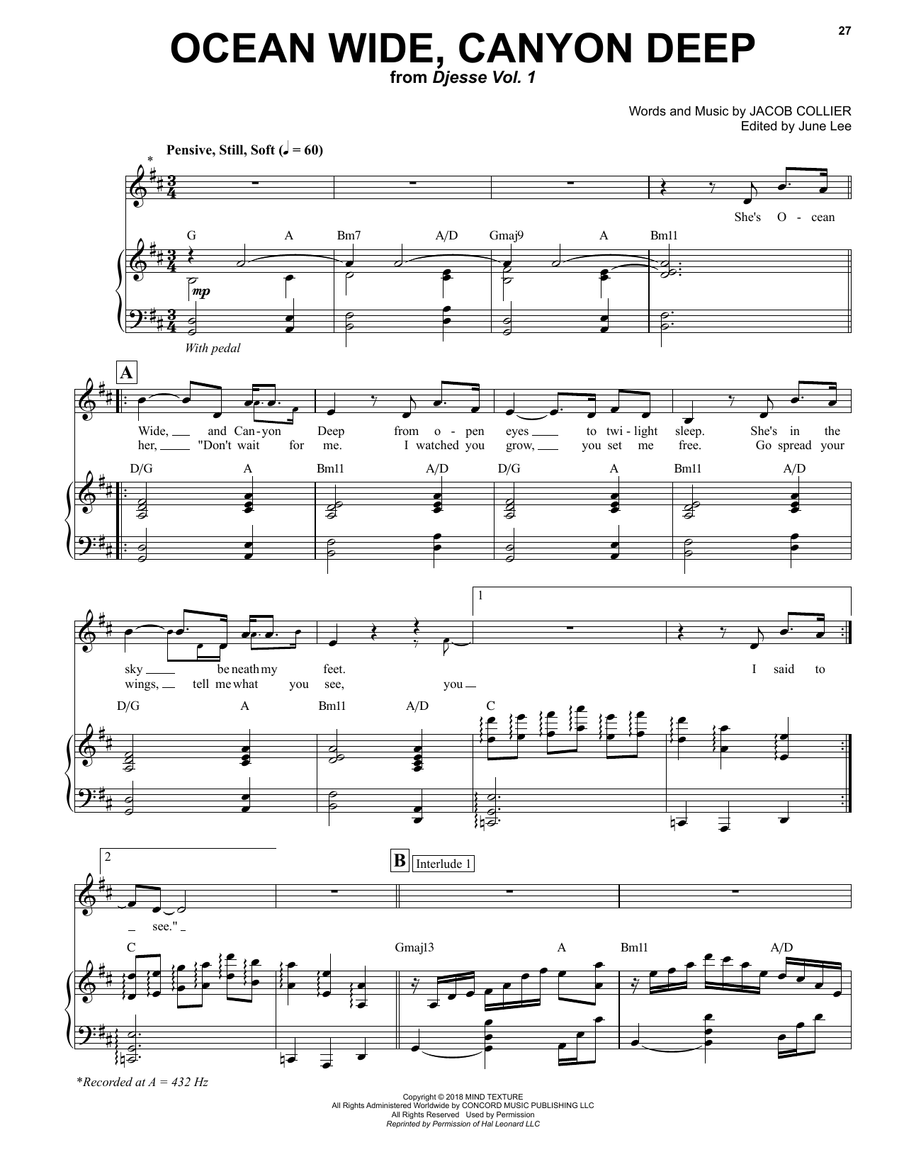 Jacob Collier Ocean Wide, Canyon Deep (feat. Laura Mvula) Sheet Music Notes & Chords for Piano & Vocal - Download or Print PDF