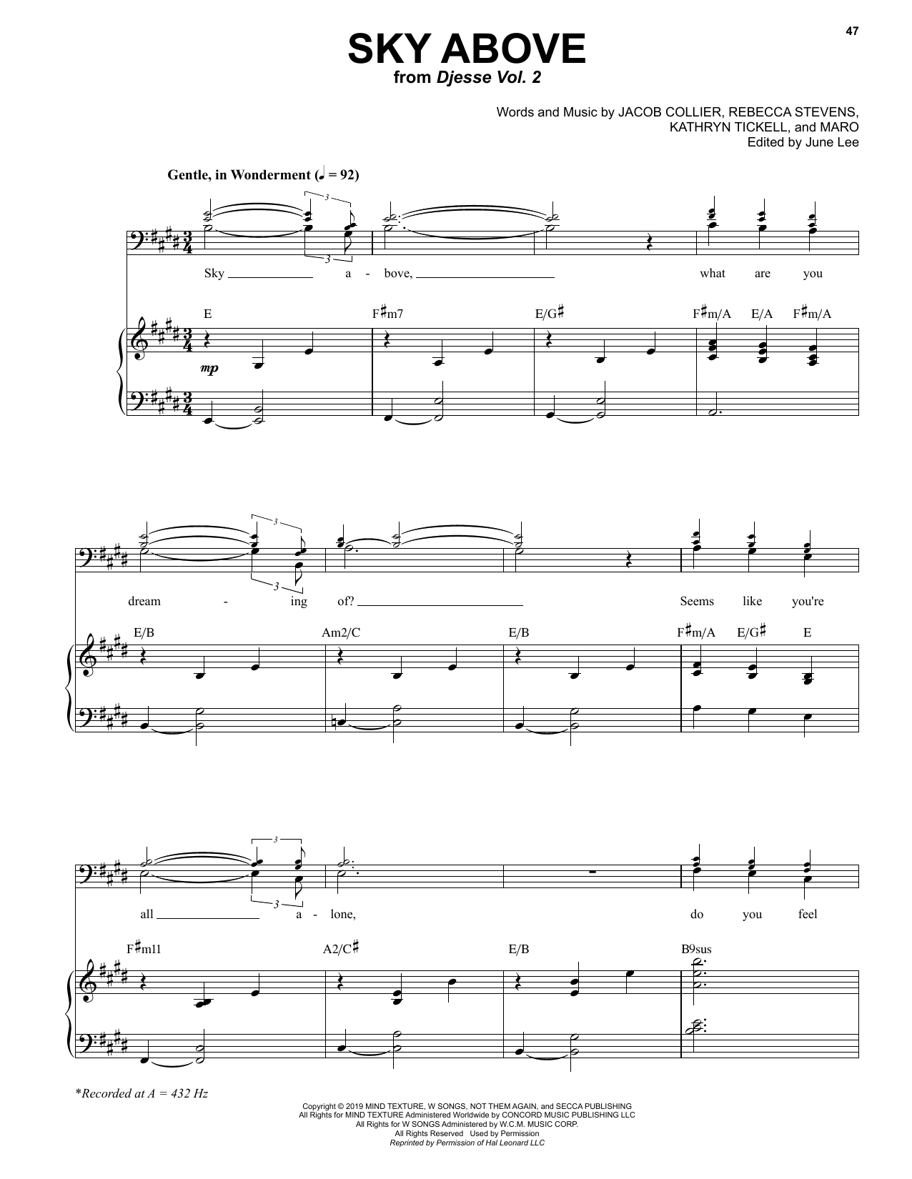 Jacob Collier Sky Above Sheet Music Notes & Chords for Piano & Vocal - Download or Print PDF