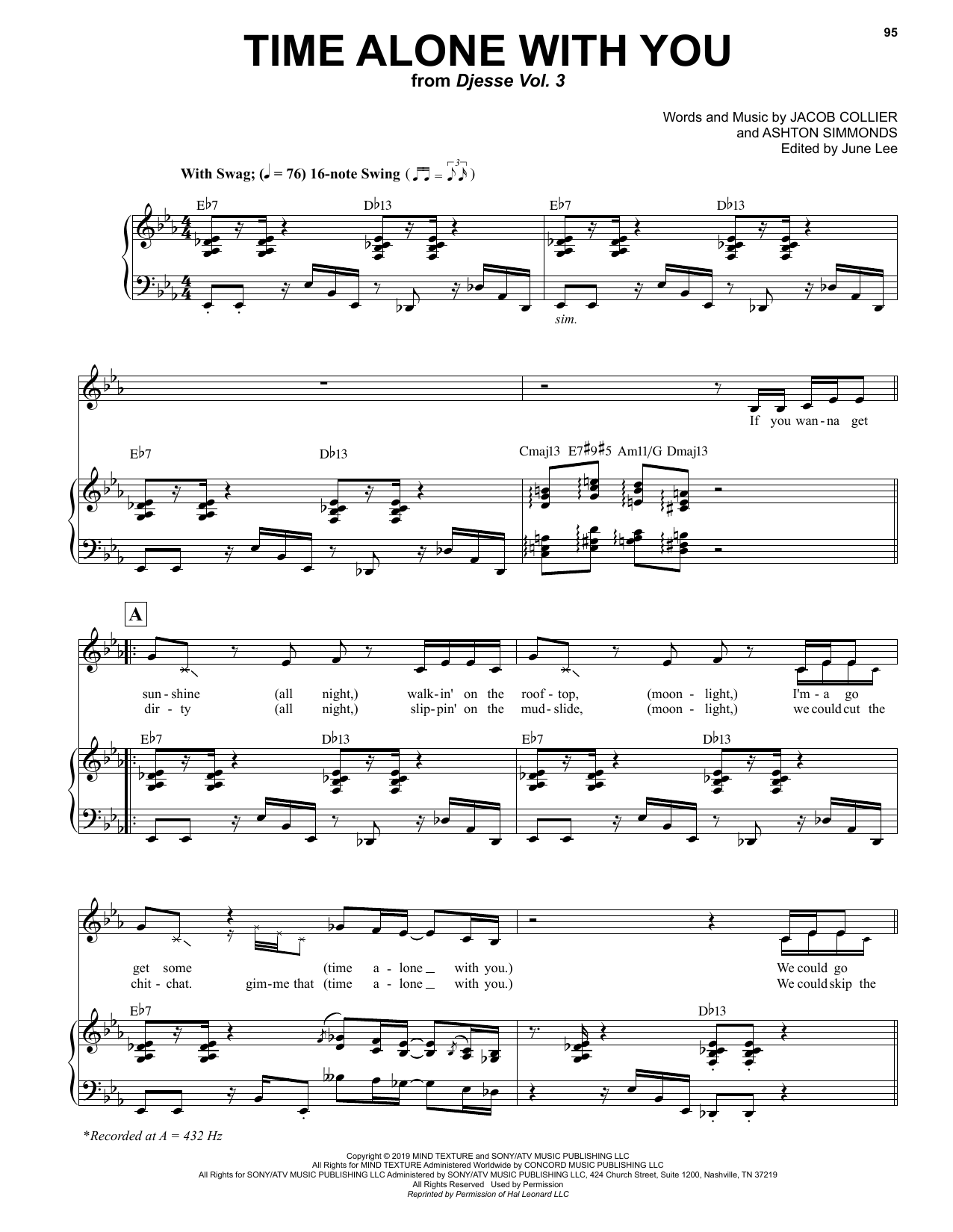 Jacob Collier Time Alone With You (feat. Daniel Caesar) Sheet Music Notes & Chords for Piano & Vocal - Download or Print PDF