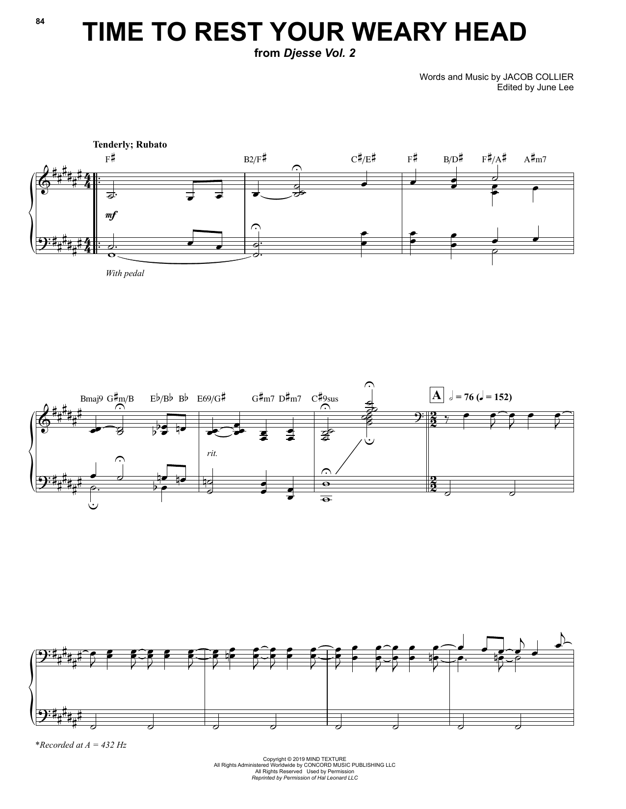 Jacob Collier Time To Rest Your Weary Head Sheet Music Notes & Chords for Piano & Vocal - Download or Print PDF