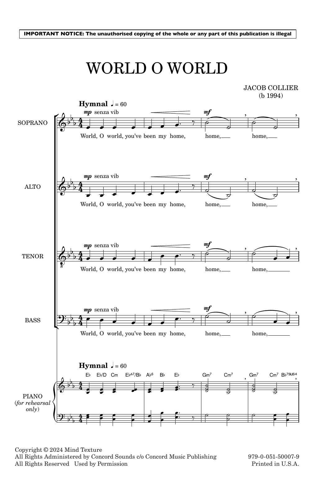 Jacob Collier World O World Sheet Music Notes & Chords for Choir - Download or Print PDF