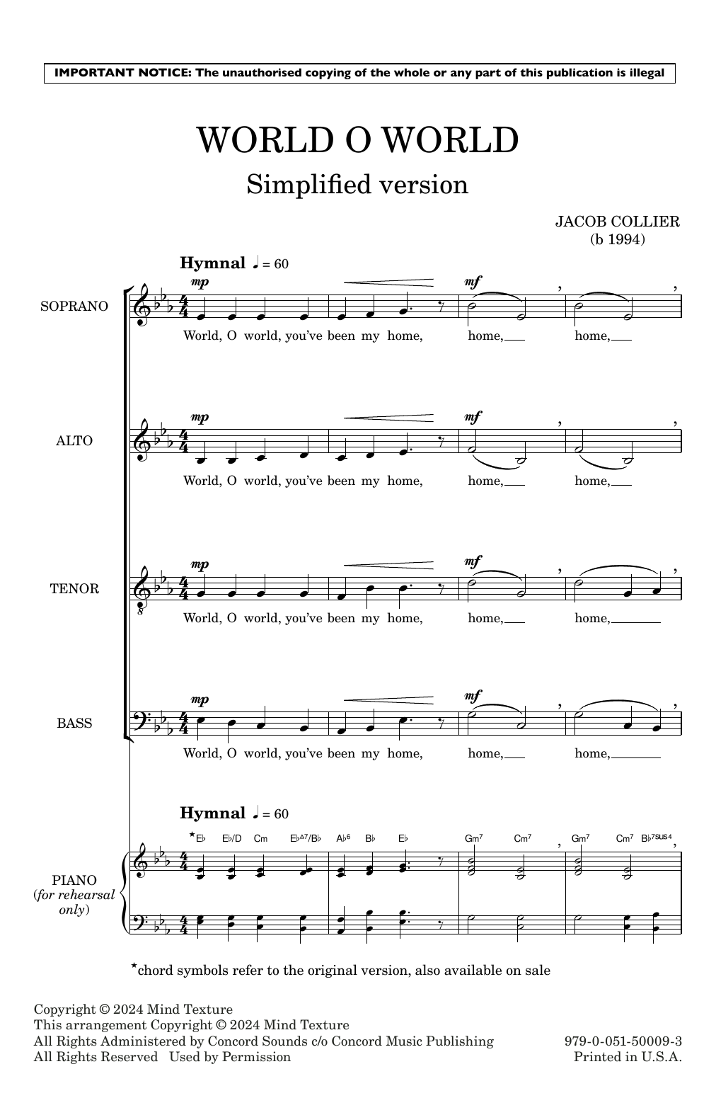 Jacob Collier World O World (Simplified version) Sheet Music Notes & Chords for Choir - Download or Print PDF