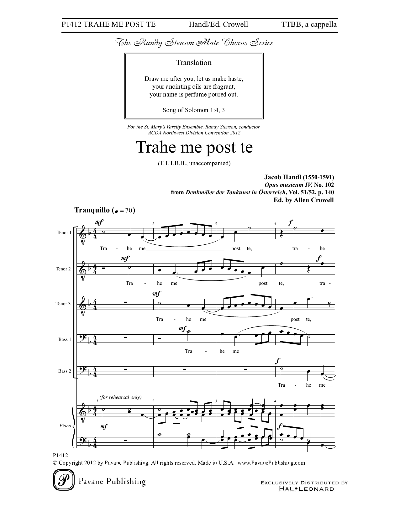 Jacob Handl Trahe me post te Sheet Music Notes & Chords for Choral - Download or Print PDF