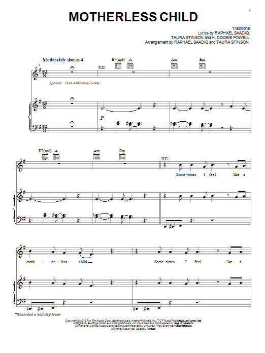 Jacob Latimore Motherless Child Sheet Music Notes & Chords for Piano, Vocal & Guitar (Right-Hand Melody) - Download or Print PDF