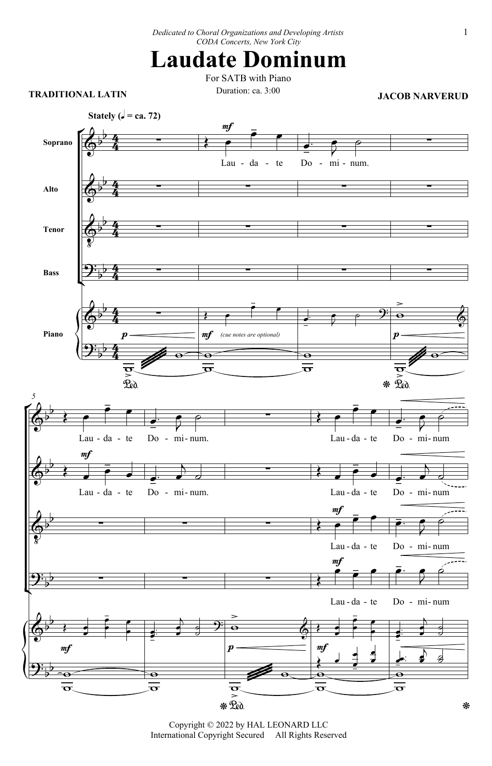 Jacob Narverud Laudate Dominum Sheet Music Notes & Chords for SATB Choir - Download or Print PDF
