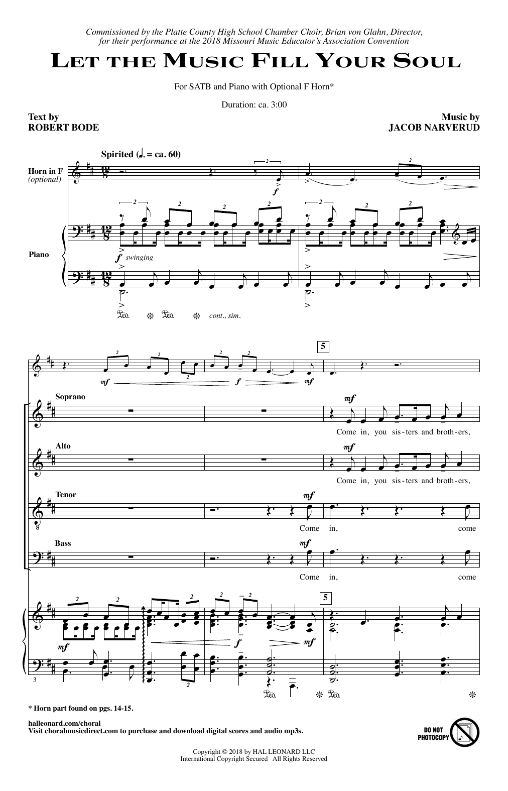 Jacob Narverud Let The Music Fill Your Soul Sheet Music Notes & Chords for TTBB Choir - Download or Print PDF