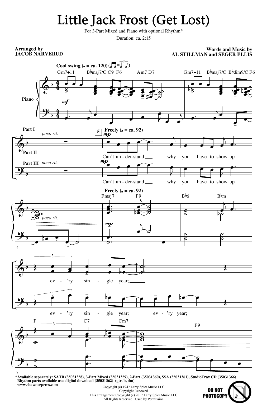 Jacob Narverud Little Jack Frost (Get Lost) Sheet Music Notes & Chords for SATB - Download or Print PDF