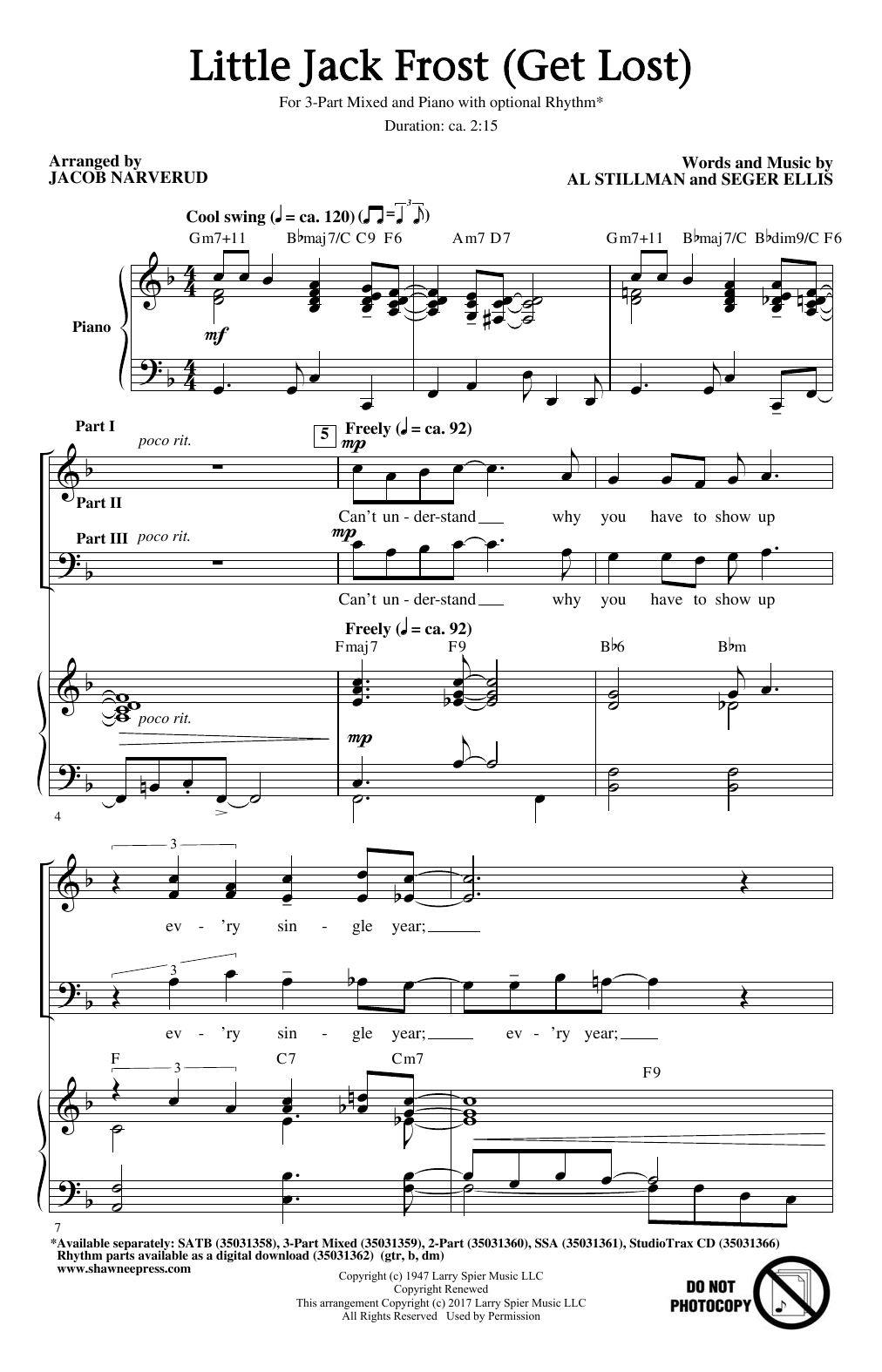 Jacob Narverud Little Jack Frost (Get Lost) Sheet Music Notes & Chords for SSA - Download or Print PDF
